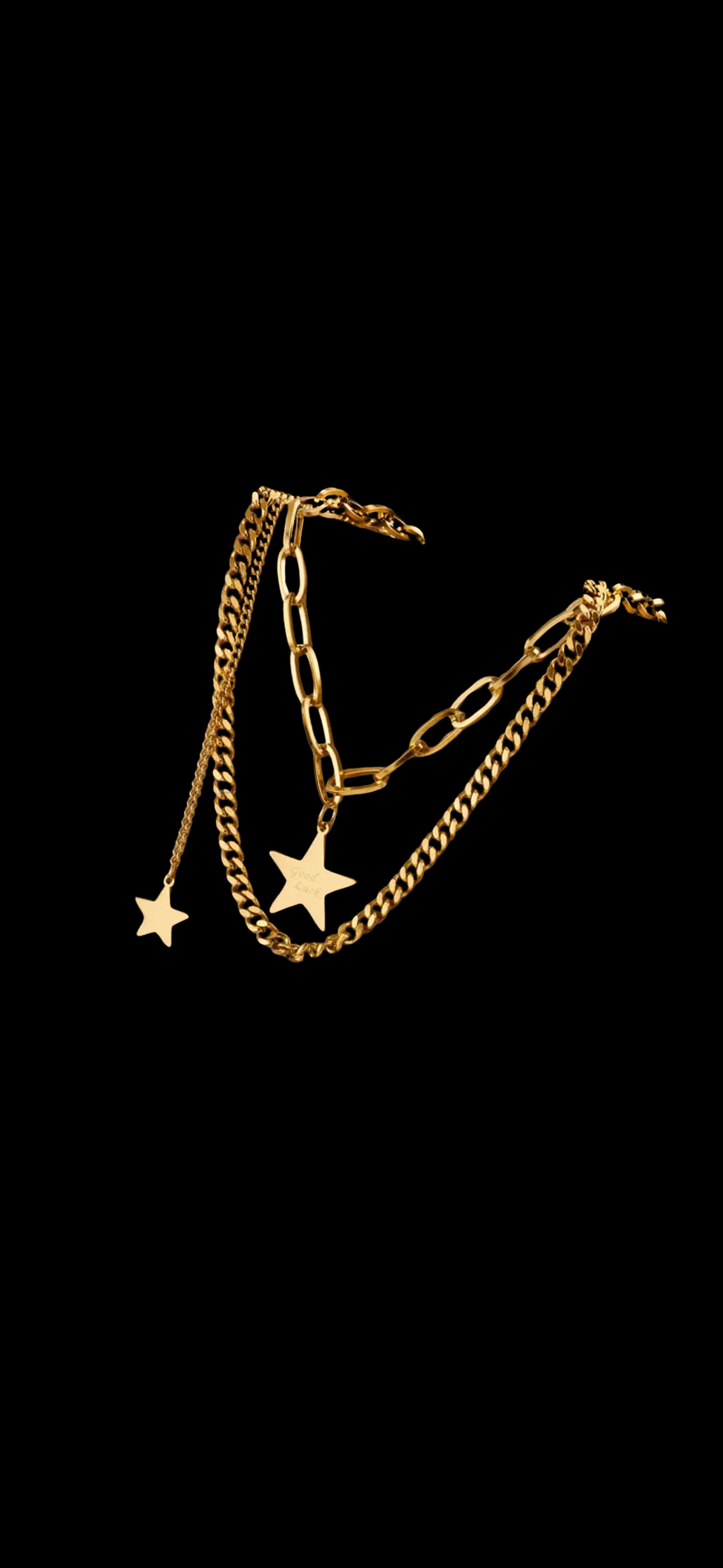 Golden Multi-Layer Stainless Steel Necklace with Heart and Tree Pendants