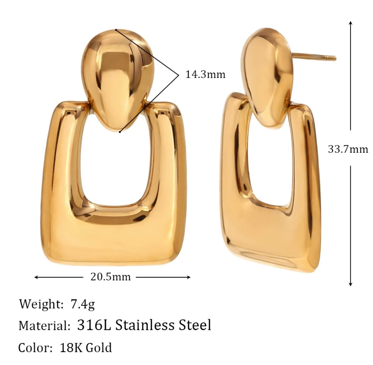 Drop earrings stainless steel 18K Gold